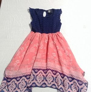 Pink Violet Chiffon handkerchief hem Dress floral